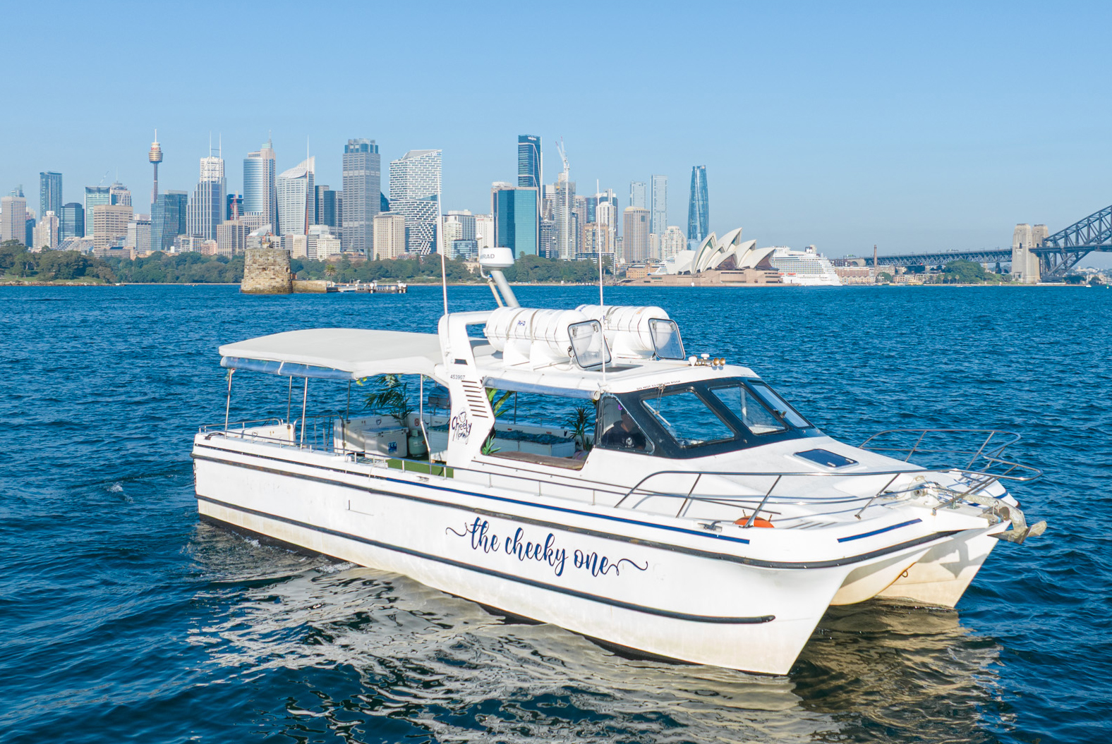 Cheeky Monkey catamaran on Sydney Harbour